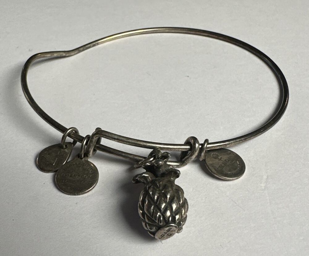 2010 Alex And Ani Silvertone Pineapple Charm Bracelet